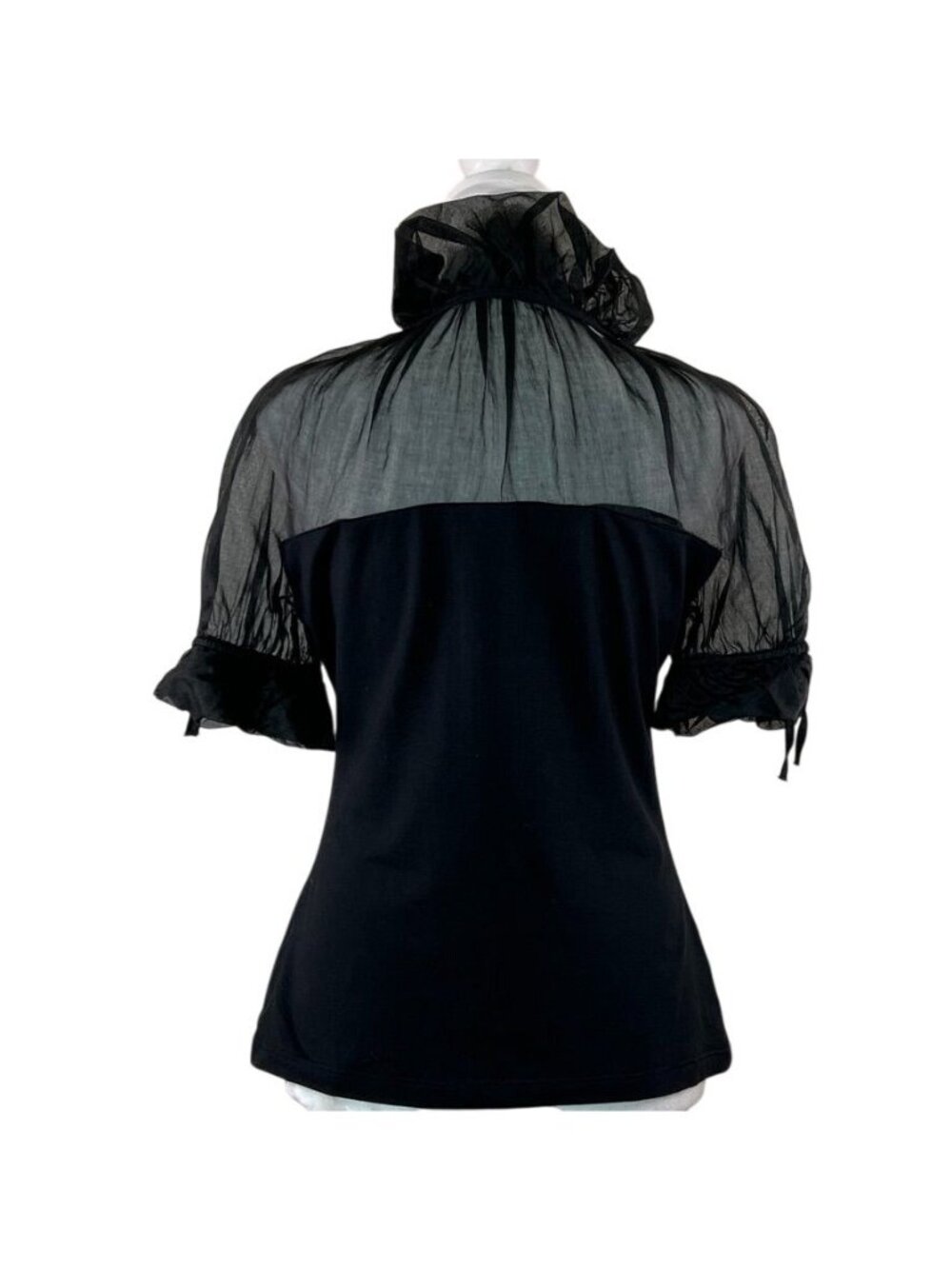 Anne Fontaine Carmella 40 Black Sheer Organza Puff Sleeves French Edwardian Top - Picture 4 of 15